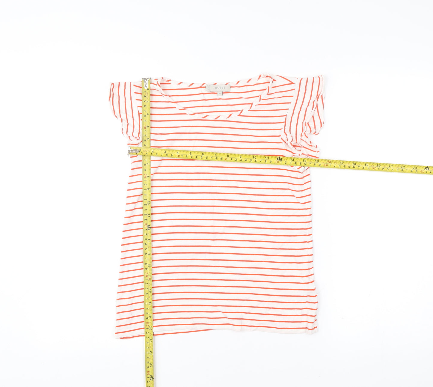 Hobbs Women’s White Orange Striped T-Shirt XS Scoop Neck
