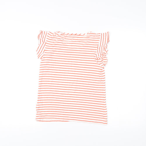 Hobbs Women’s White Orange Striped T-Shirt XS Scoop Neck