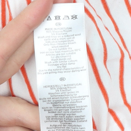Hobbs Women’s White Orange Striped T-Shirt XS Scoop Neck