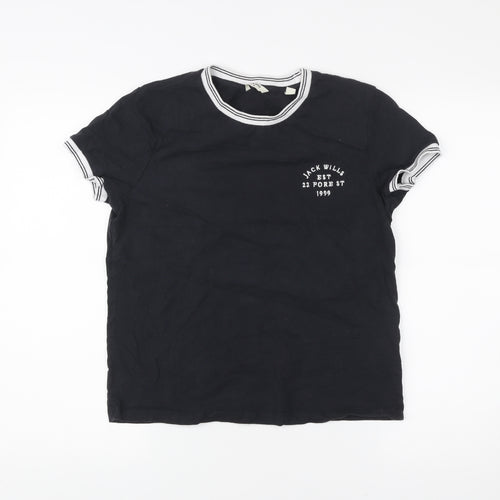 Jack Wills Womens Black Ringer T-Shirt Size S Cotton Casual