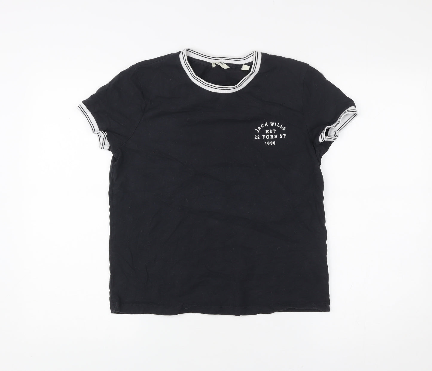 Jack Wills Womens Black Ringer T-Shirt Size S Cotton Casual