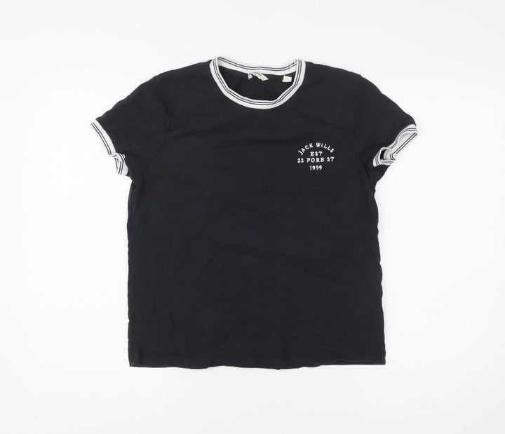 Jack Wills Womens Black Ringer T-Shirt Size S Cotton Casual