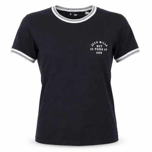 Jack Wills Womens Black Ringer T-Shirt Size S Cotton Casual