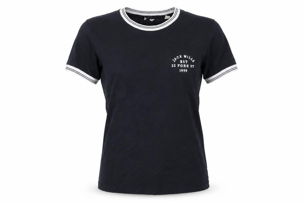 Jack Wills Womens Black Ringer T-Shirt Size S Cotton Casual