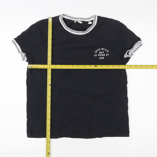 Jack Wills Womens Black Ringer T-Shirt Size S Cotton Casual