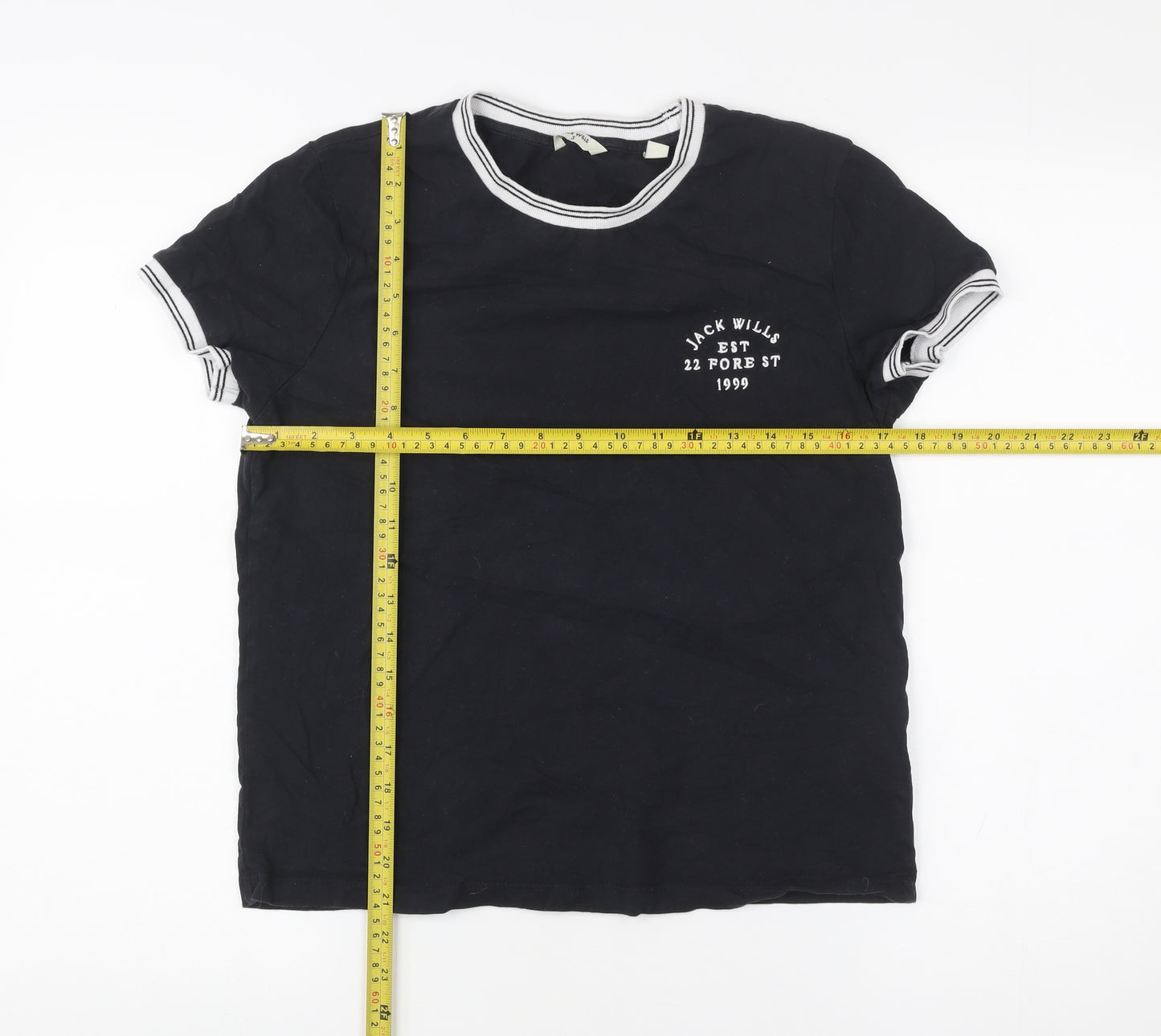 Jack Wills Womens Black Ringer T-Shirt Size S Cotton Casual