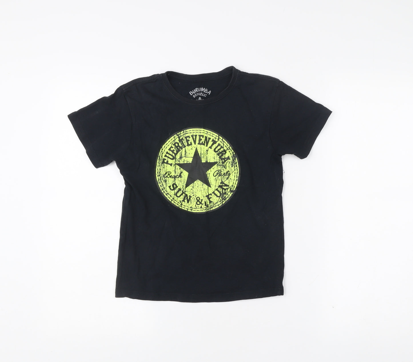 Burumba Republic Boys Black Graphic Print Logo T-Shirt 7-8Y Cotton