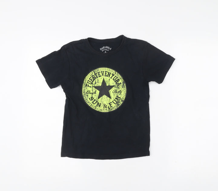 Burumba Republic Boys Black Graphic Print Logo T-Shirt 7-8Y Cotton