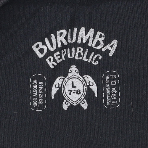 Burumba Republic Boys Black Graphic Print Logo T-Shirt 7-8Y Cotton