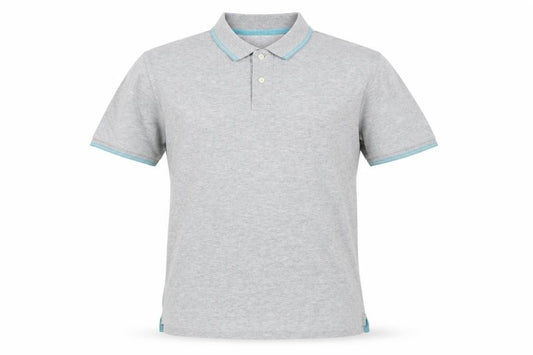 Front view of Uniqlo Men’s Grey Polo Shirt, size L, Short Sleeve Cotton Blend