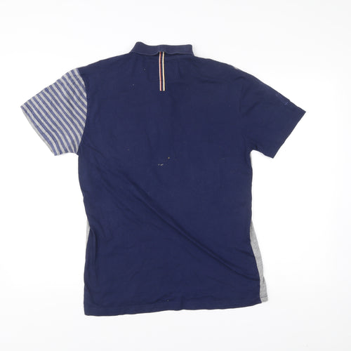 Egan Men's Blue Grey Striped Cotton Polo Shirt Size L