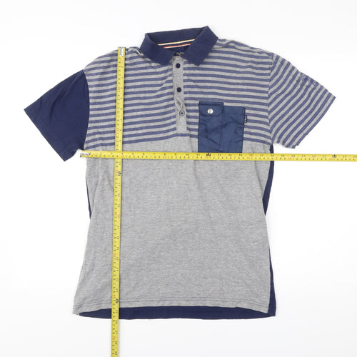 Egan Men's Blue Grey Striped Cotton Polo Shirt Size L