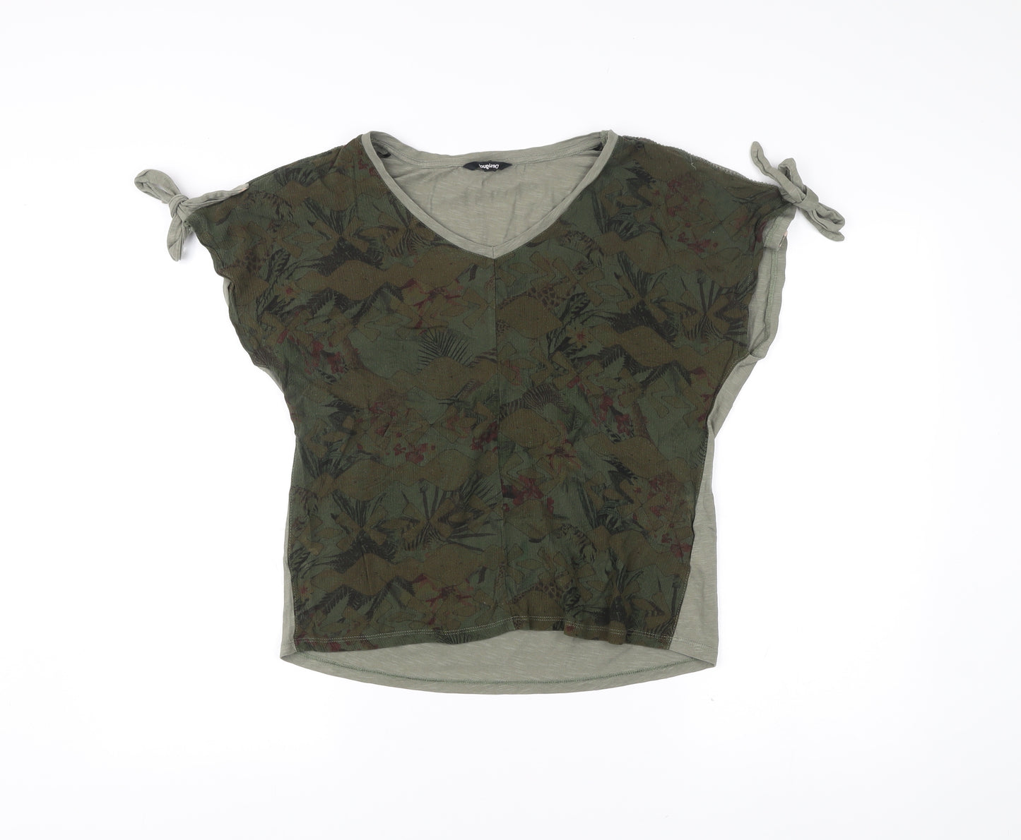 Desigual Womens Green Floral V-Neck Tunic T-Shirt Size M