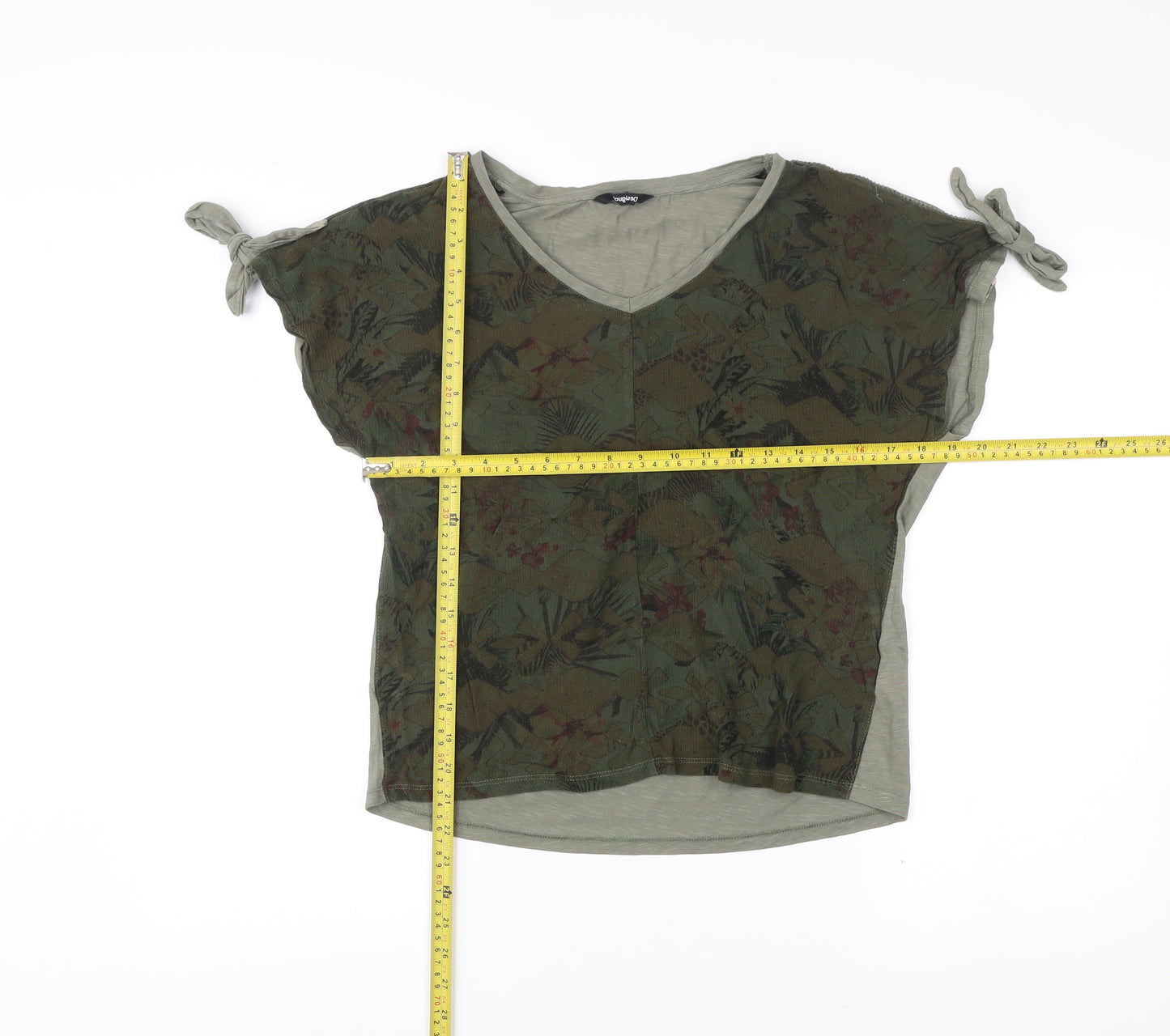 Desigual Womens Green Floral V-Neck Tunic T-Shirt Size M