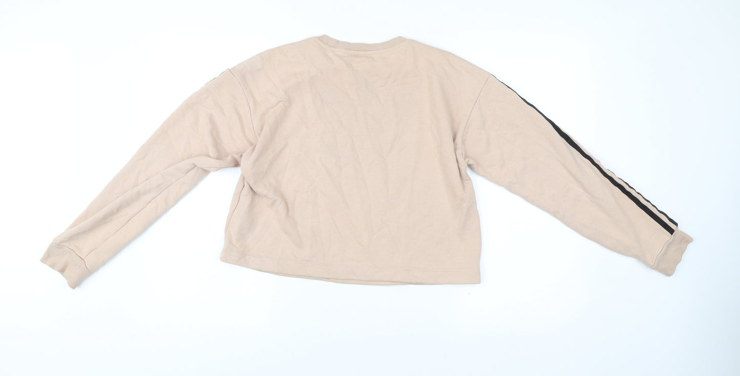 Adidas Womens Beige Sweatshirt Size 10 Crew Neck Pullover Logo Print