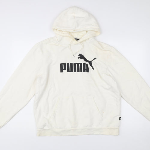 Puma Men's White Pullover Hoodie L Logo Graphic Sportswear