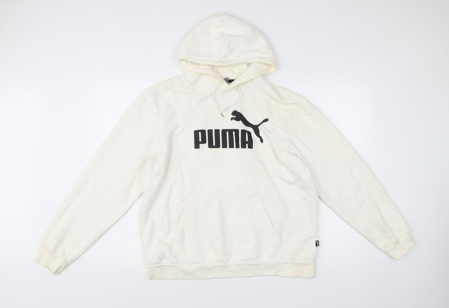 Puma Men's White Pullover Hoodie L Logo Graphic Sportswear