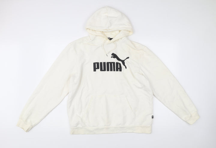 Puma Men's White Pullover Hoodie L Logo Graphic Sportswear