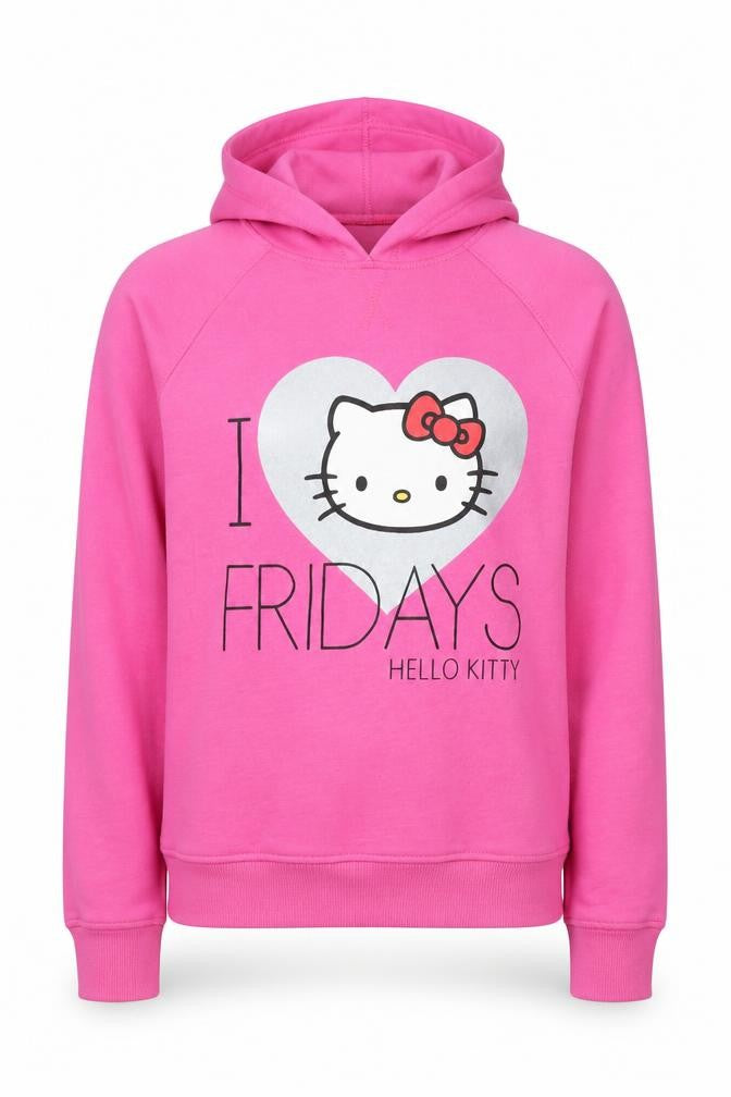 Front view of Marks & Spencer girls’ pink hello kitty pullover hoodie 10-11 years