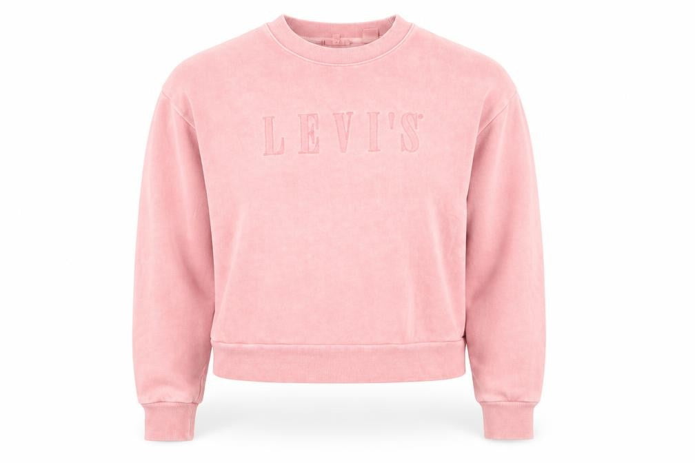 Front view of Levi's women’s pink embroidered logo pullover sweatshirt xs