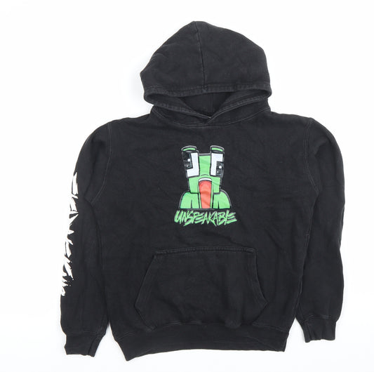 Front view of Unspeakable boys’ black pullover hoodie 9-10 years minecraft gaming