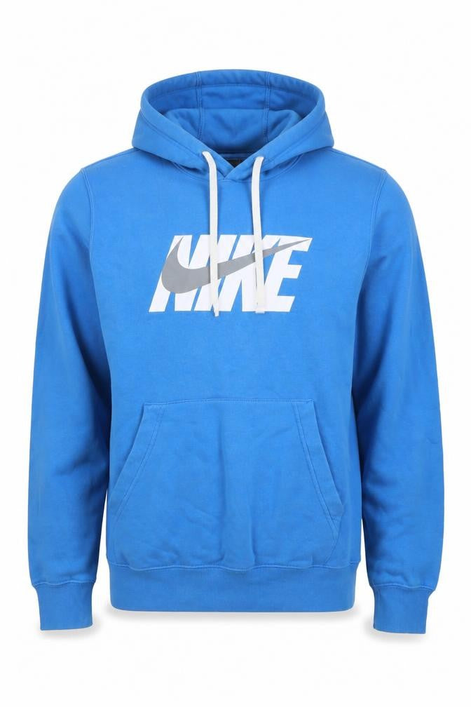 Front view of Nike Men’s Blue Pullover Hoodie Small Regular Logo Sportswear