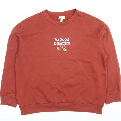 H&M Women XL Brown Graphic Pullover Sweatshirt Relaxed Fit