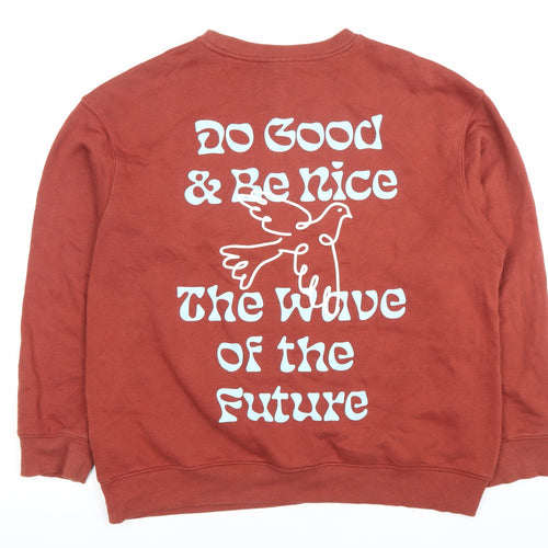 H&M Women XL Brown Graphic Pullover Sweatshirt Relaxed Fit