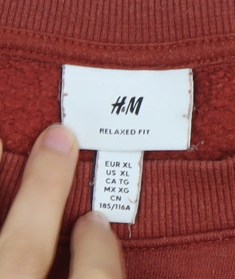 H&M Women XL Brown Graphic Pullover Sweatshirt Relaxed Fit