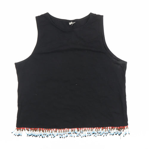 ASOS Womens Black Cotton Beaded Cropped Tank Top Size 8