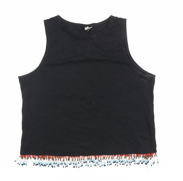 ASOS Womens Black Cotton Beaded Cropped Tank Top Size 8