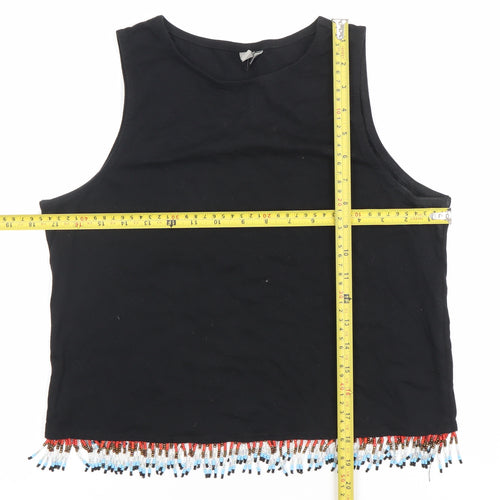 ASOS Womens Black Cotton Beaded Cropped Tank Top Size 8