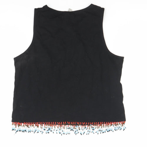 ASOS Womens Black Cotton Beaded Cropped Tank Top Size 8