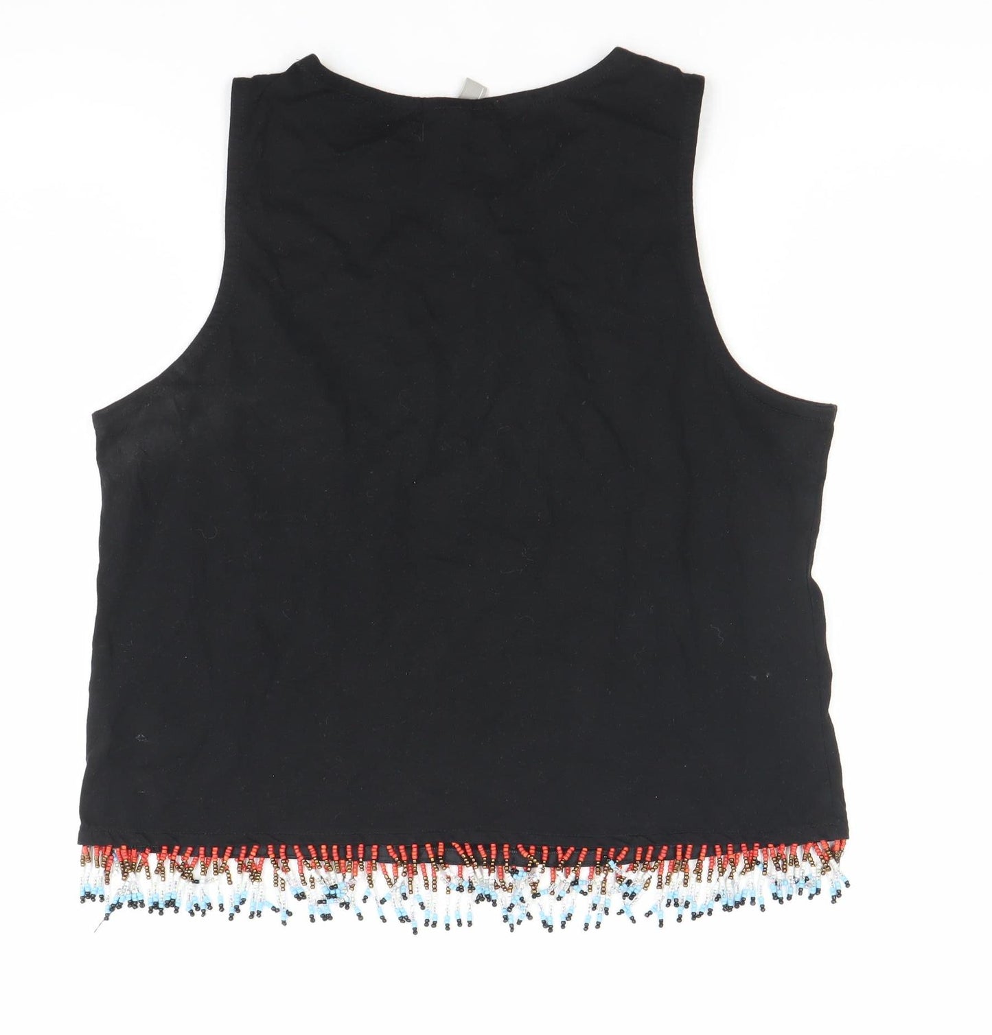 ASOS Womens Black Cotton Beaded Cropped Tank Top Size 8