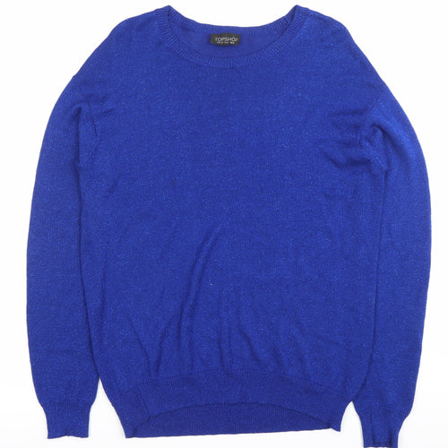 Topshop Women’s Blue Knit Pullover Jumper Size 8 Crew Neck Long Sleeve
