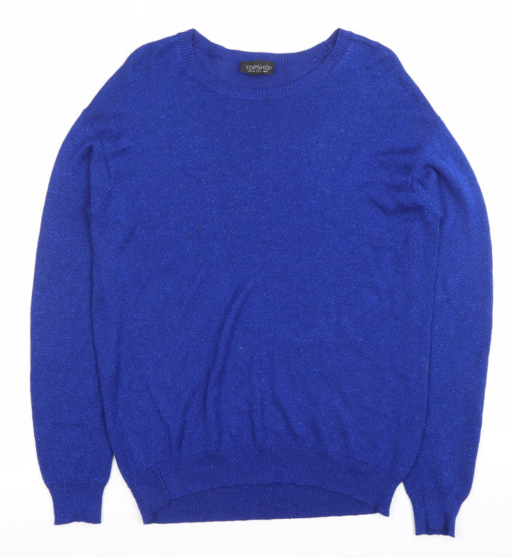 Topshop Women’s Blue Knit Pullover Jumper Size 8 Crew Neck Long Sleeve