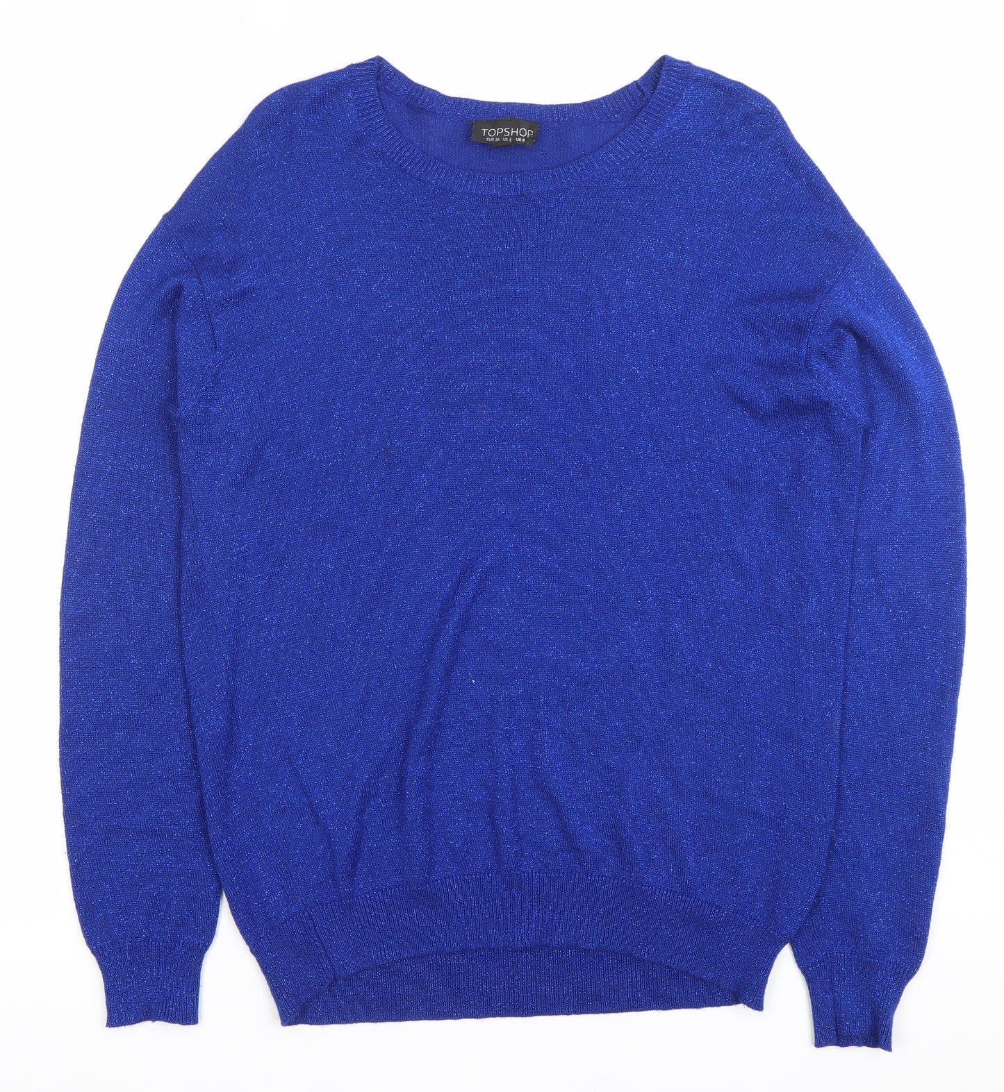 Topshop Women’s Blue Knit Pullover Jumper Size 8 Crew Neck Long Sleeve
