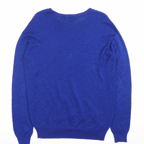 Topshop Women’s Blue Knit Pullover Jumper Size 8 Crew Neck Long Sleeve