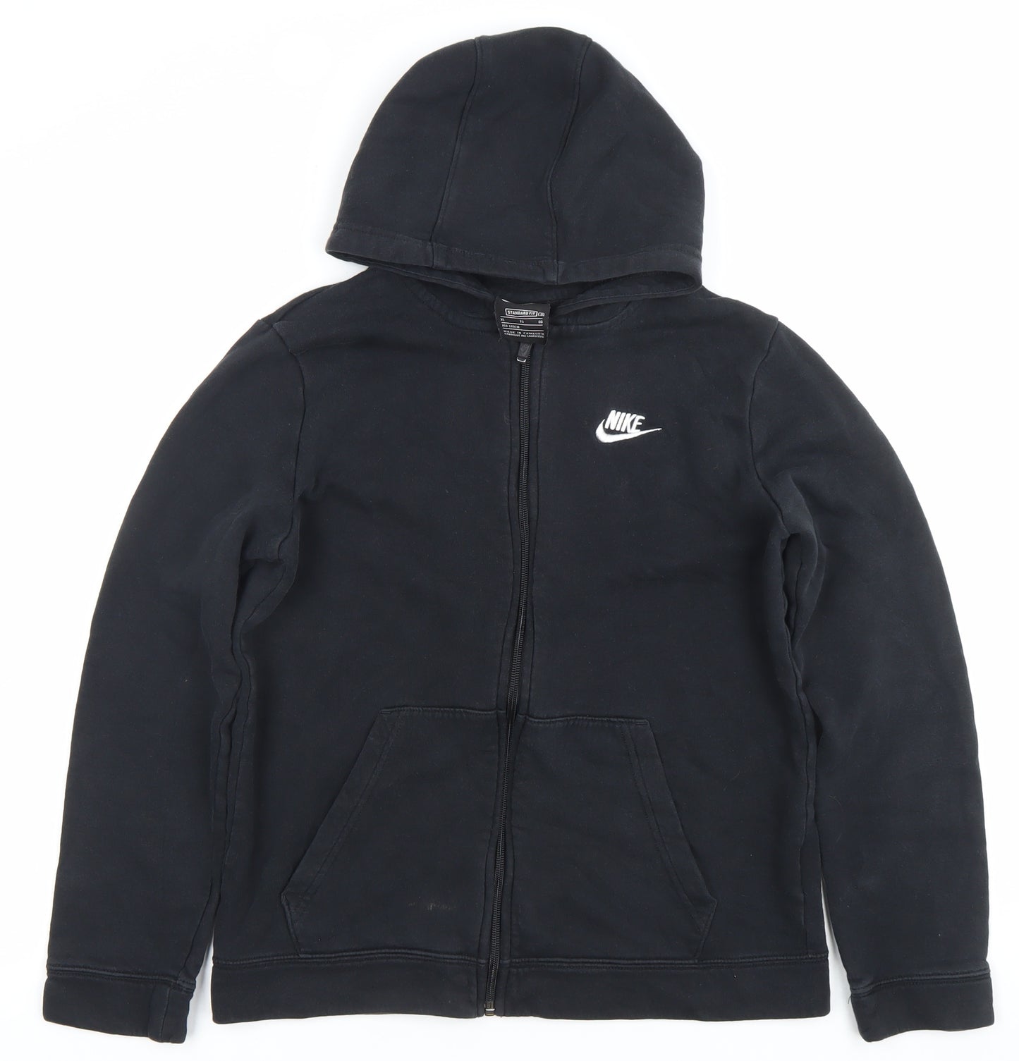 Nike Boys Black Full Zip Hoodie XL 158-170cm Standard Fit Logo