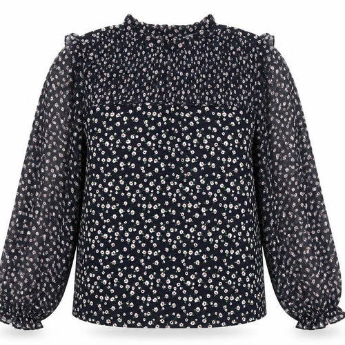 Oasis Womens Black Floral Chiffon Long Sleeve High Neck Blouse Size S