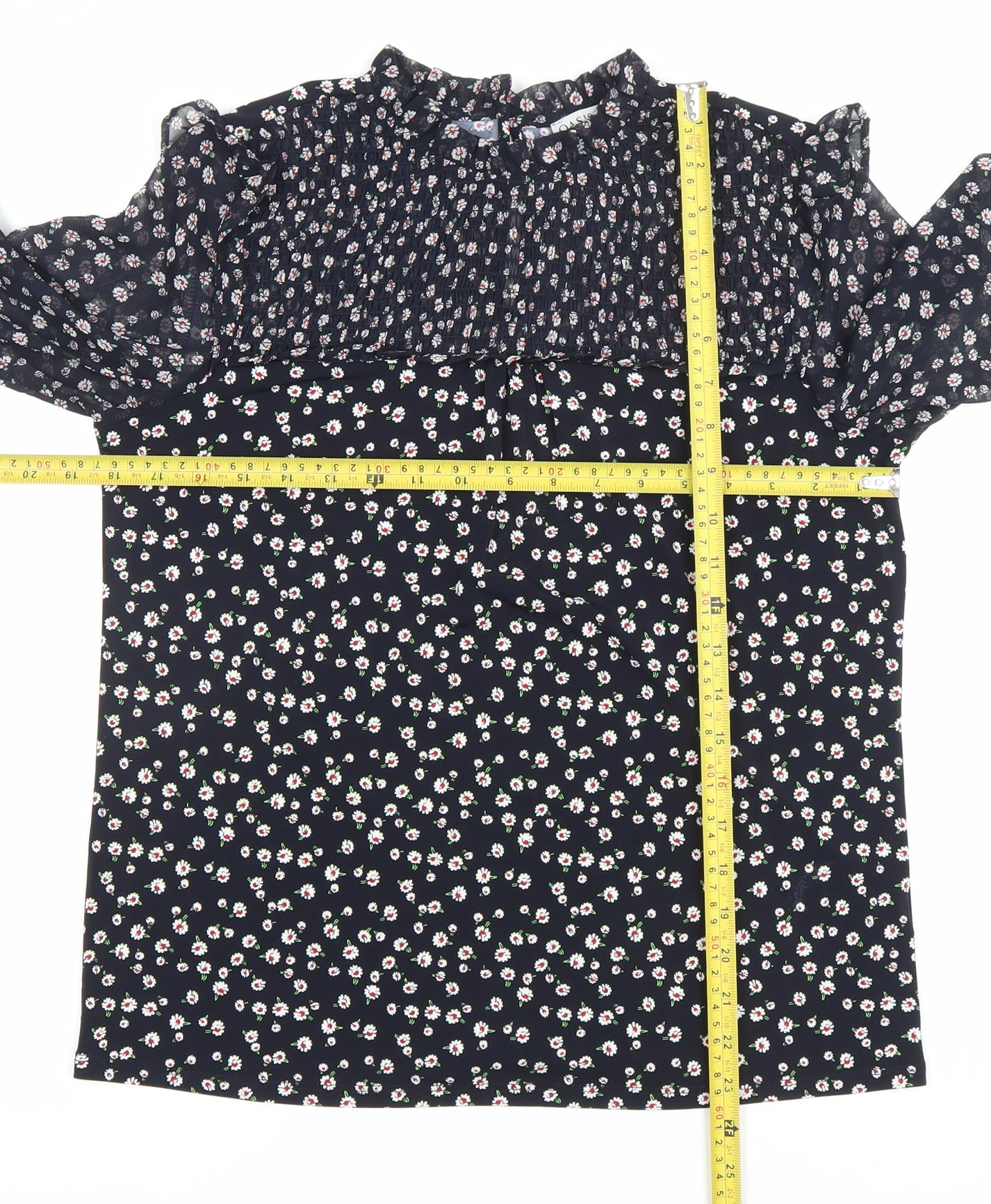 Oasis Womens Black Floral Chiffon Long Sleeve High Neck Blouse Size S