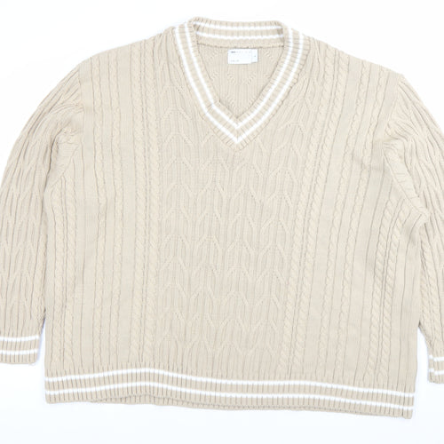 ASOS Men’s Beige XL V-Neck Cable-Knit Pullover Jumper
