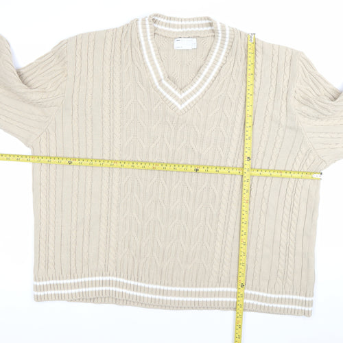 ASOS Men’s Beige XL V-Neck Cable-Knit Pullover Jumper