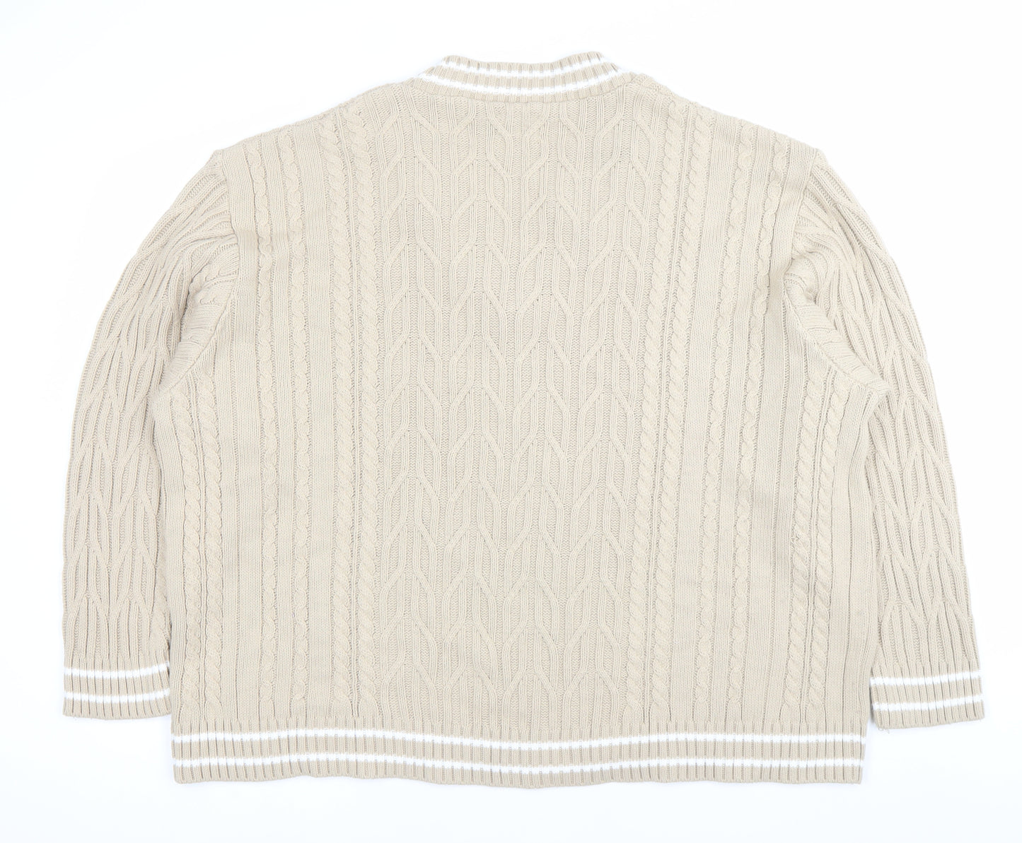 ASOS Men’s Beige XL V-Neck Cable-Knit Pullover Jumper