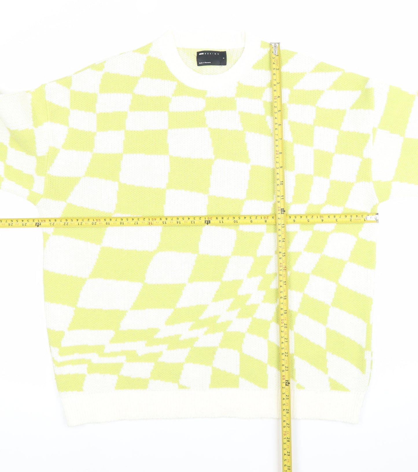 ASOS DESIGN Men’s Multicoloured Check Jumper Size S Crew Neck Knit