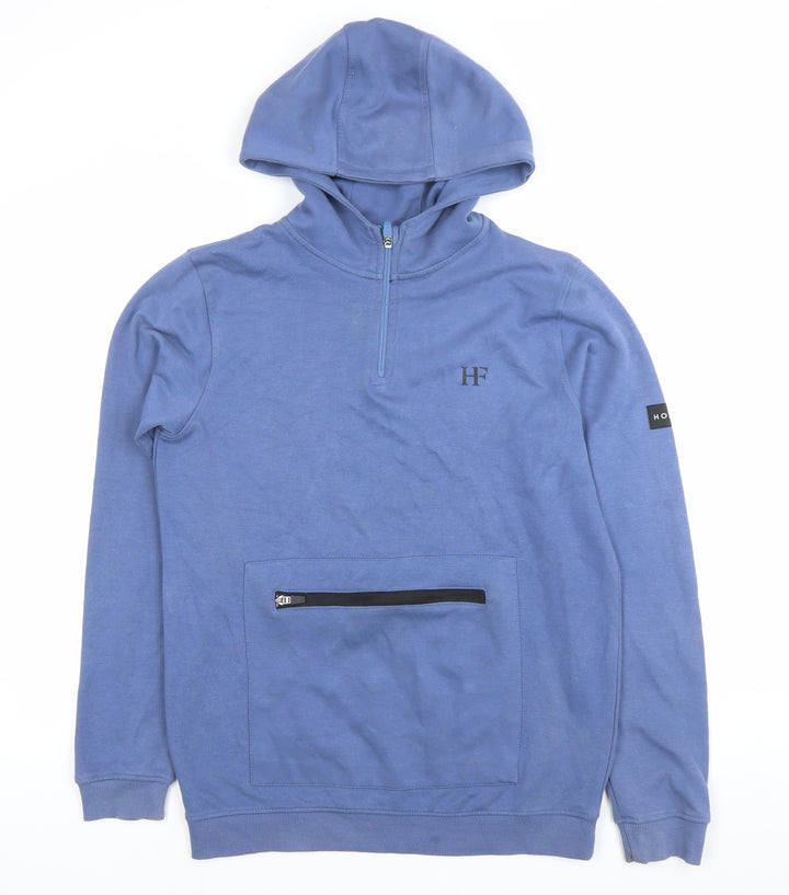 Holyfield Boys Blue Pullover Hoodie 14-16 Years L Half Zip Cotton Blend