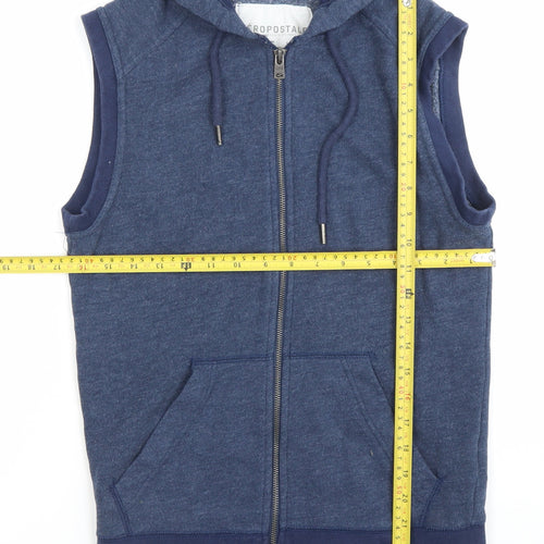 Aéropostale Mens Blue Sleeveless Hoodie Vest XS Full Zip Hooded