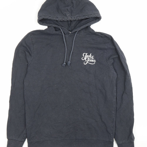 Jack & Jones Men’s Black Pullover Hoodie M Regular Fit Cotton Blend