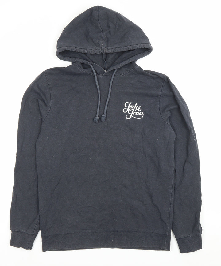 Jack & Jones Men’s Black Pullover Hoodie M Regular Fit Cotton Blend