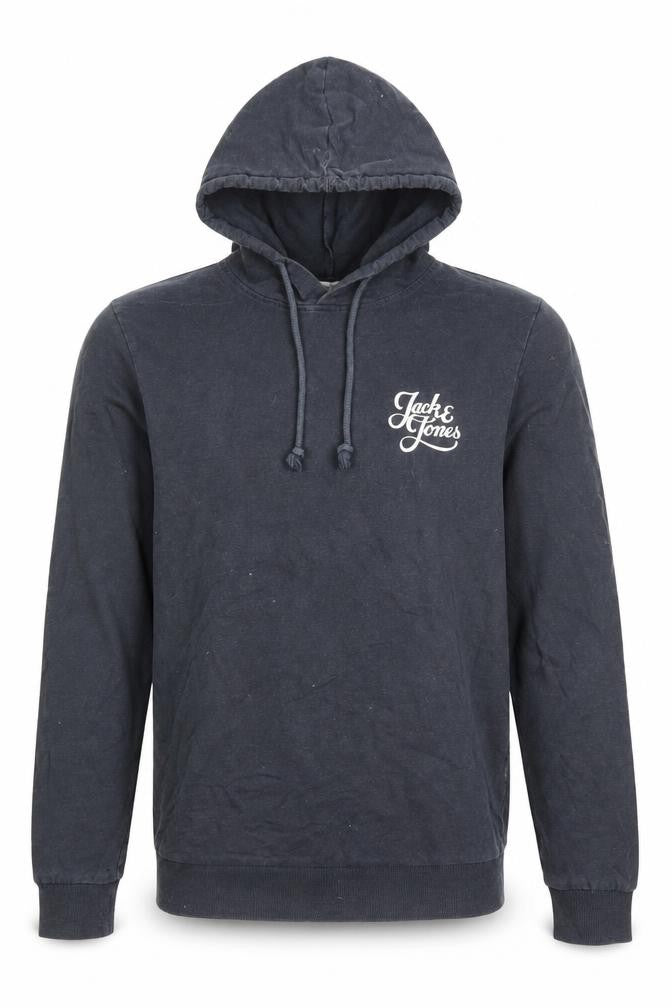 Front view of Jack & Jones Men’s Black Pullover Hoodie M Regular Fit Cotton Blend